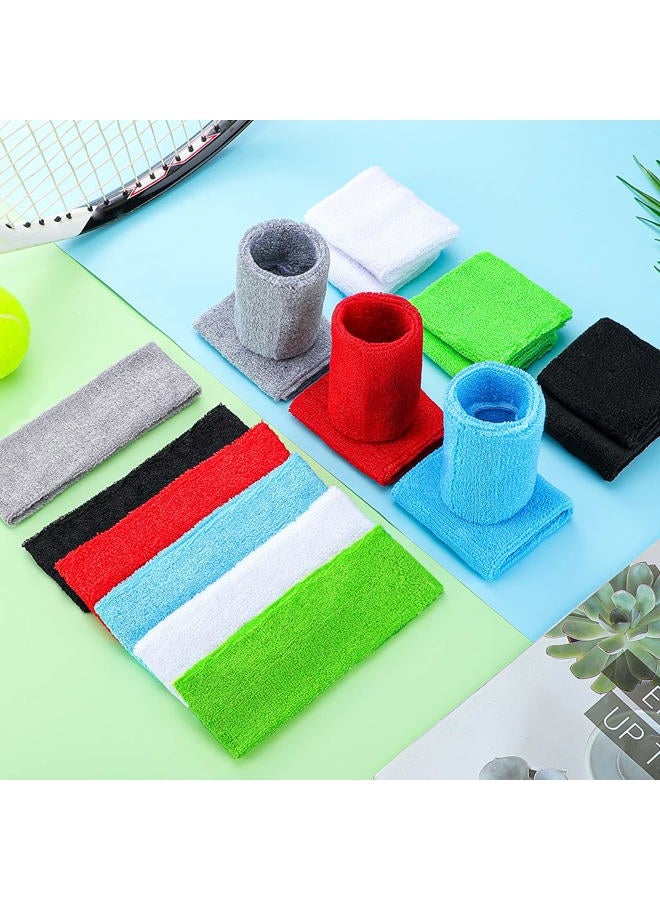 Hungdao Colorful Athletic Headband and Wristband Set for Kids, Girls, Boys, Women, Men - Sweat Absorbing Bands for Sports, Basketball, Workout (Bright Colors) - Image 4
