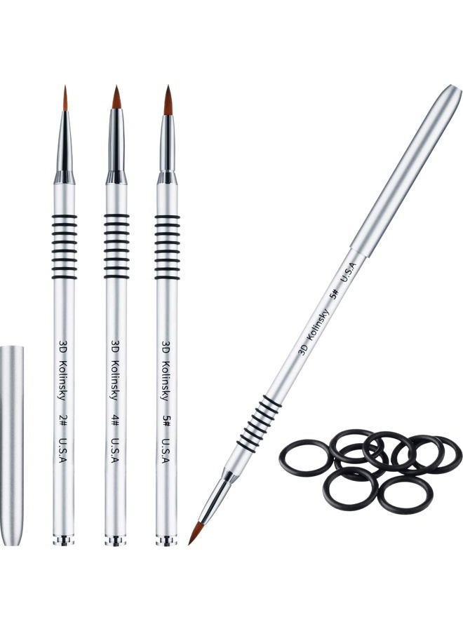 Patelai 3-Piece Kolinsky Acrylic Nail Art Brush Set - Mink Fur/Fiber, Silver Metal Handle, Oval Shape - Salon & Home Use - Image 1
