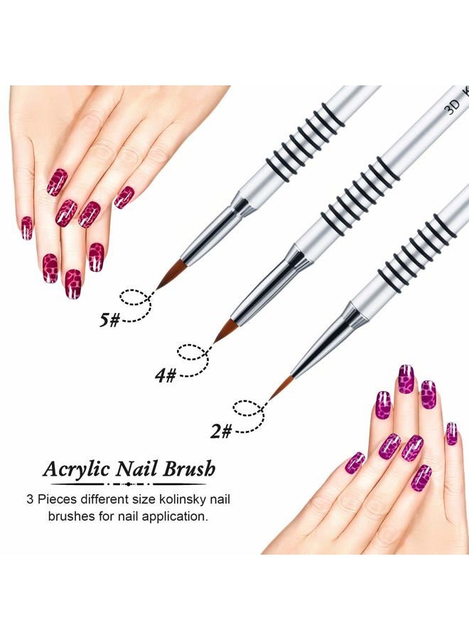 Patelai 3-Piece Kolinsky Acrylic Nail Art Brush Set - Mink Fur/Fiber, Silver Metal Handle, Oval Shape - Salon & Home Use - Image 2