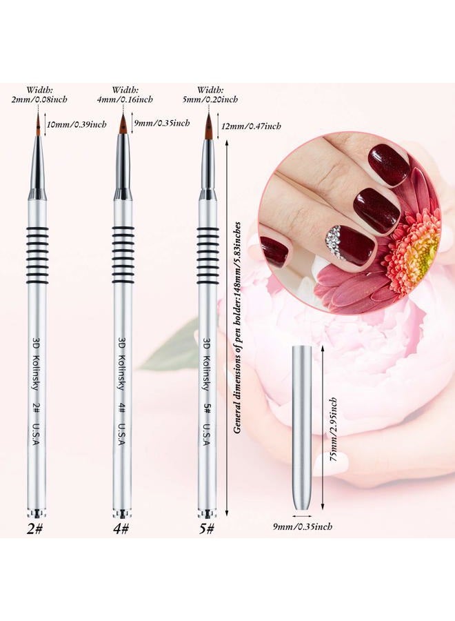 Patelai 3-Piece Kolinsky Acrylic Nail Art Brush Set - Mink Fur/Fiber, Silver Metal Handle, Oval Shape - Salon & Home Use - Image 3