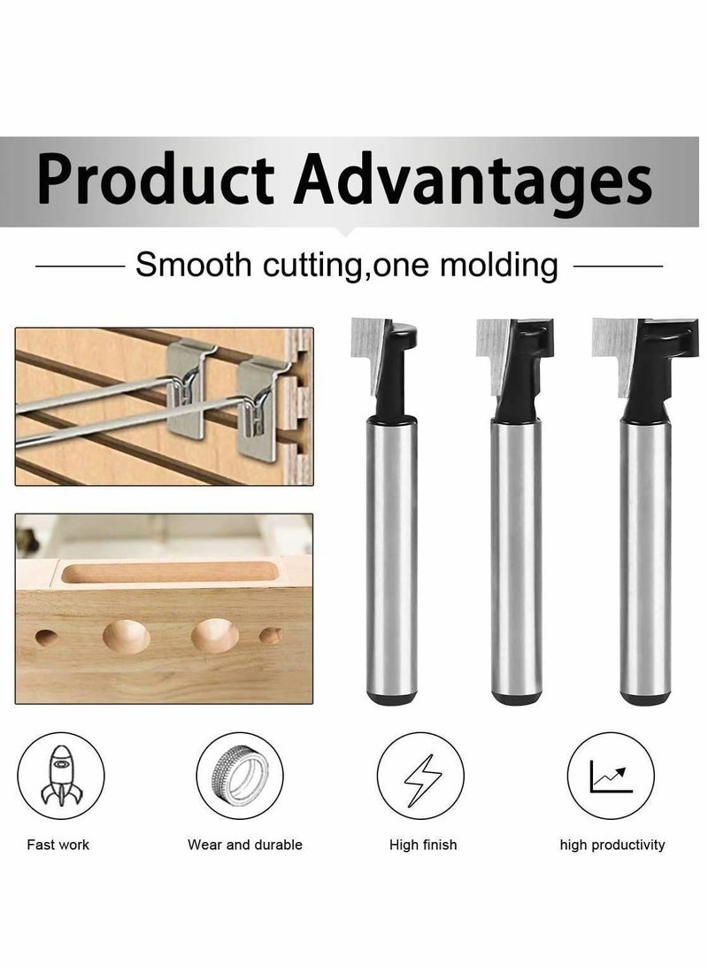 Y&D T-Slot Cutter Set, 3PCS 6.35mm/1/4" Shank Steel Handle Cutter, 1/2", 3/8" & 5/16" Length Woodworking Router Bit for Wood Hex Bolt T-Track Slotting Milling Cutters - Image 3