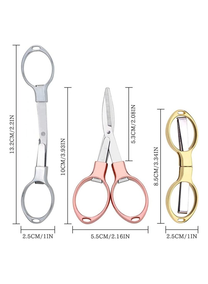 Compact 3-Piece Folding Scissors Set - Mini Stainless Steel Safety Shears in Stylish Glasses Design for Home, Office & Travel (Rose Gold, Gold, Silver) - Image 2