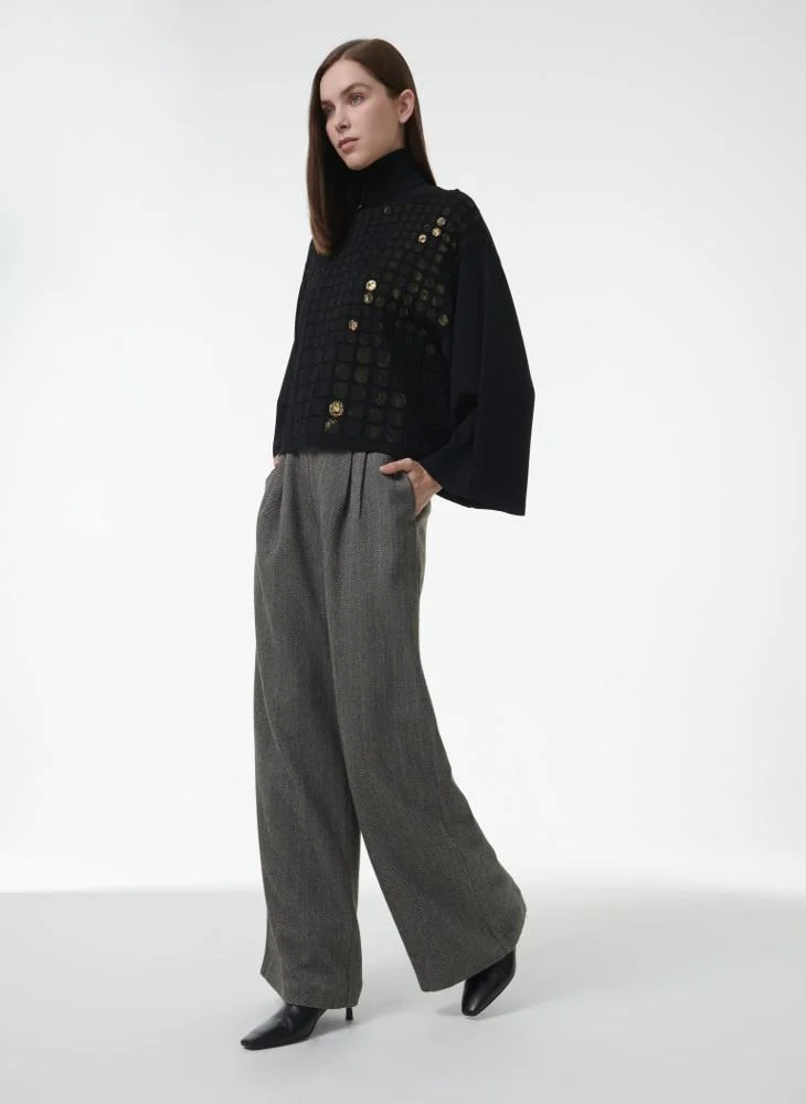 Leem Paillette High-Neck Knit Top