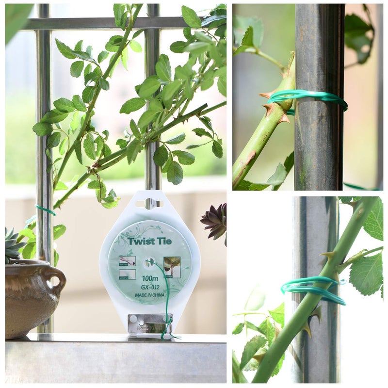 YDSL 328ft (100m) Twist Ties, Green Garden Plant Ties with Cutter for Gardening and Office Organization, Home - Image 3
