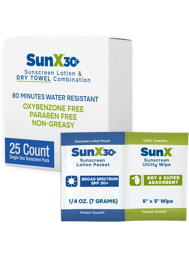 coretex Sun X Spf 30+ Broad Spectrum Sunscreen Lotion Foil Pack Single Dose With Attached Dry Towelette 25 Count - Image 1