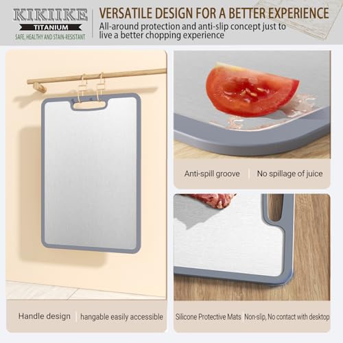 KIKIIKE Titanium Cutting Board Double-sided non-slip silicone edging Pure Titanium Cutting Boards for Kitchen - Double-Sided Food-Grade Chopping Board Non-Stick Durable and easy to clean (Large) - Image 3