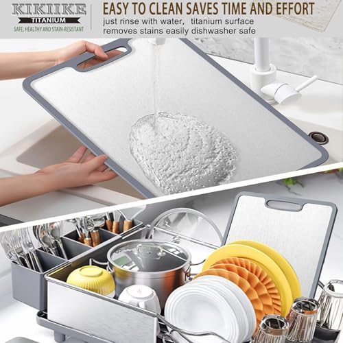 KIKIIKE Titanium Cutting Board Double-sided non-slip silicone edging Pure Titanium Cutting Boards for Kitchen - Double-Sided Food-Grade Chopping Board Non-Stick Durable and easy to clean (Large) - Image 4
