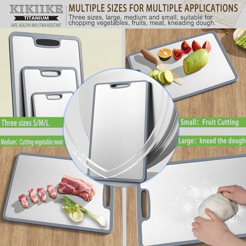 KIKIIKE Titanium Cutting Board Double-sided non-slip silicone edging Pure Titanium Cutting Boards for Kitchen - Double-Sided Food-Grade Chopping Board Non-Stick Durable and easy to clean (Large) - Image 5
