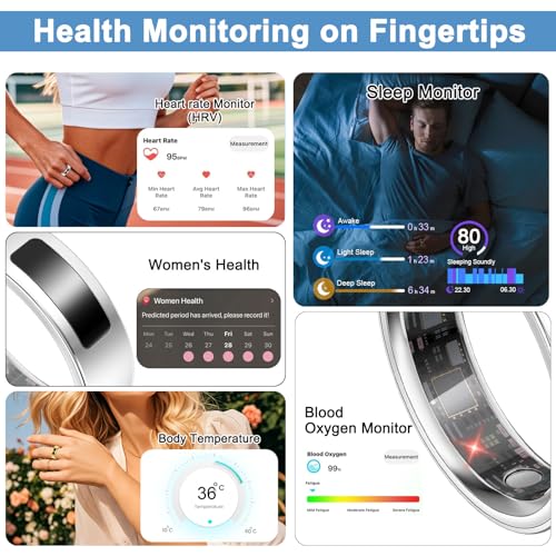 uaue Smart Ring for Women Men, Fitness Tracker Ring with Heart Rate/Women's Health/Sleep/Steps, Touch Control, Vibration Alert, IP68 Waterproof Health Ring for iPhone/Android, No Subscription,Silver 8 - Image 3