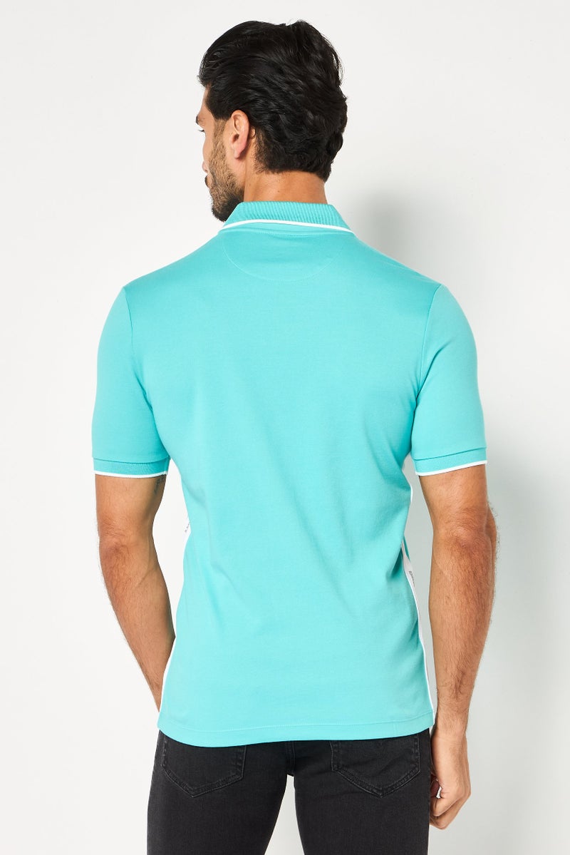 DKNY Men Regular Fit Brand Logo Short Sleeve Polo Shirt, Turquoise - Image 2