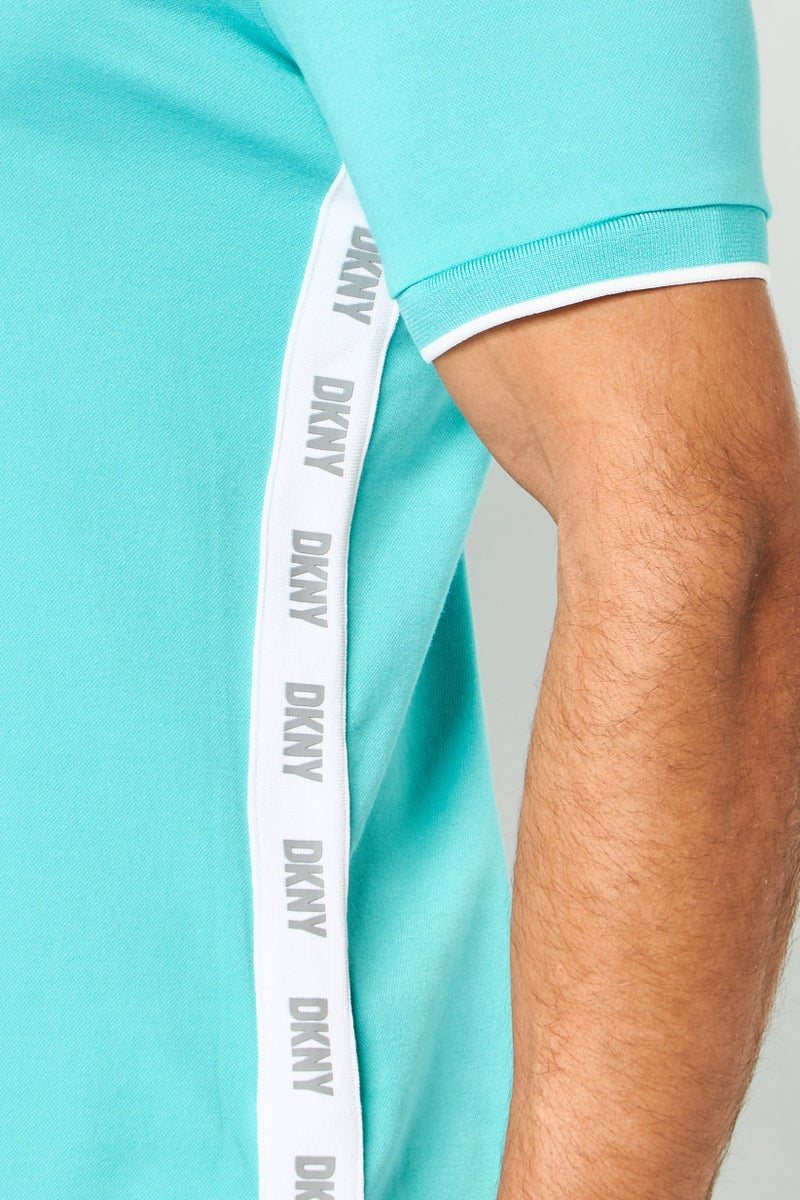 DKNY Men Regular Fit Brand Logo Short Sleeve Polo Shirt, Turquoise - Image 4