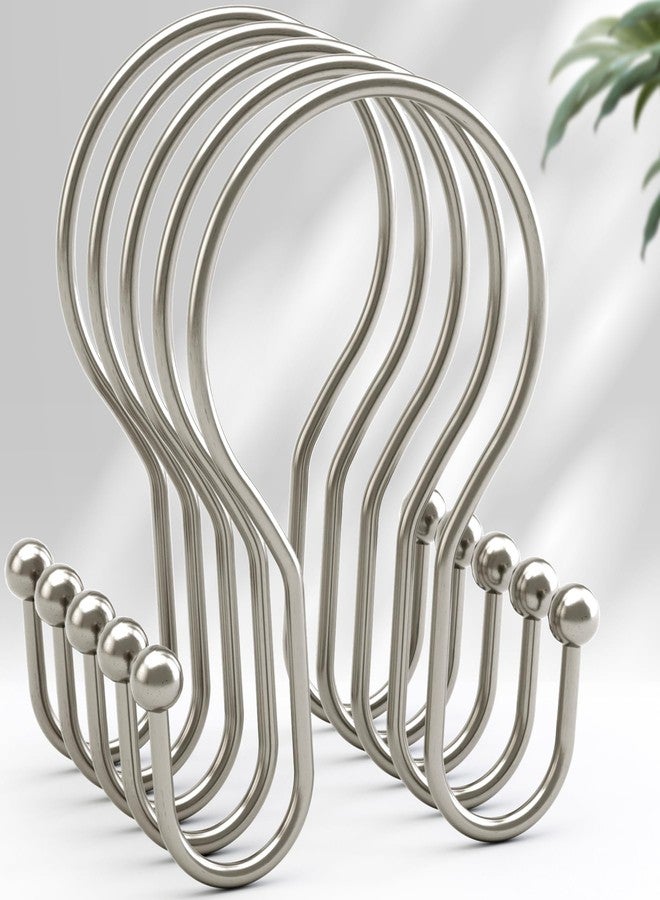 AmazerBath Shower Curtain Hooks Brushed Nickel Shower Curtain Rings, Simple Double Hook Shower Curtain Hooks Rust Proof, Smooth Glide Metal Shower Hooks for Shower Curtain, 12Pcs Shower Rod Hooks - Image 1