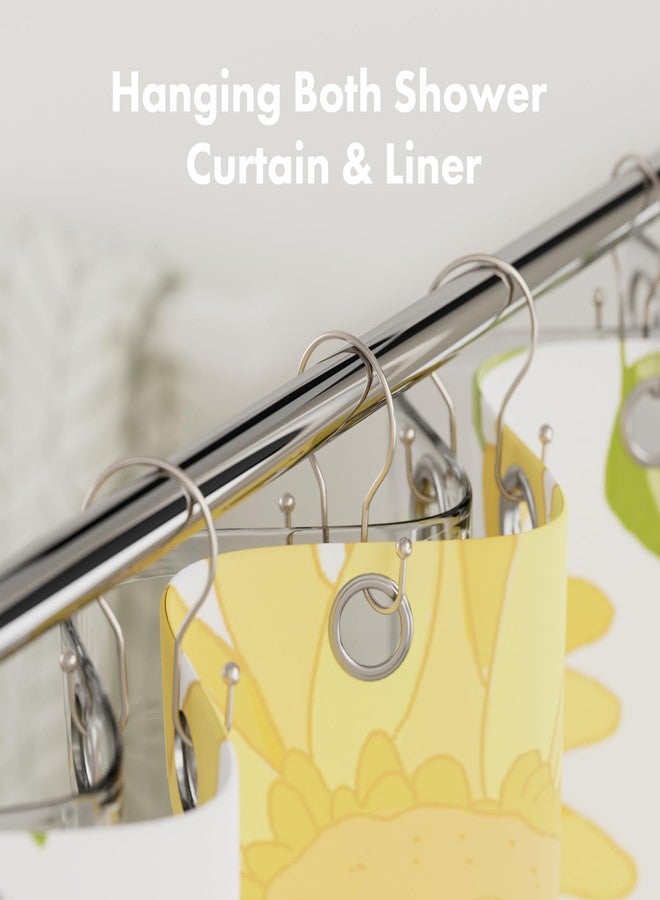 AmazerBath Shower Curtain Hooks Brushed Nickel Shower Curtain Rings, Simple Double Hook Shower Curtain Hooks Rust Proof, Smooth Glide Metal Shower Hooks for Shower Curtain, 12Pcs Shower Rod Hooks - Image 3