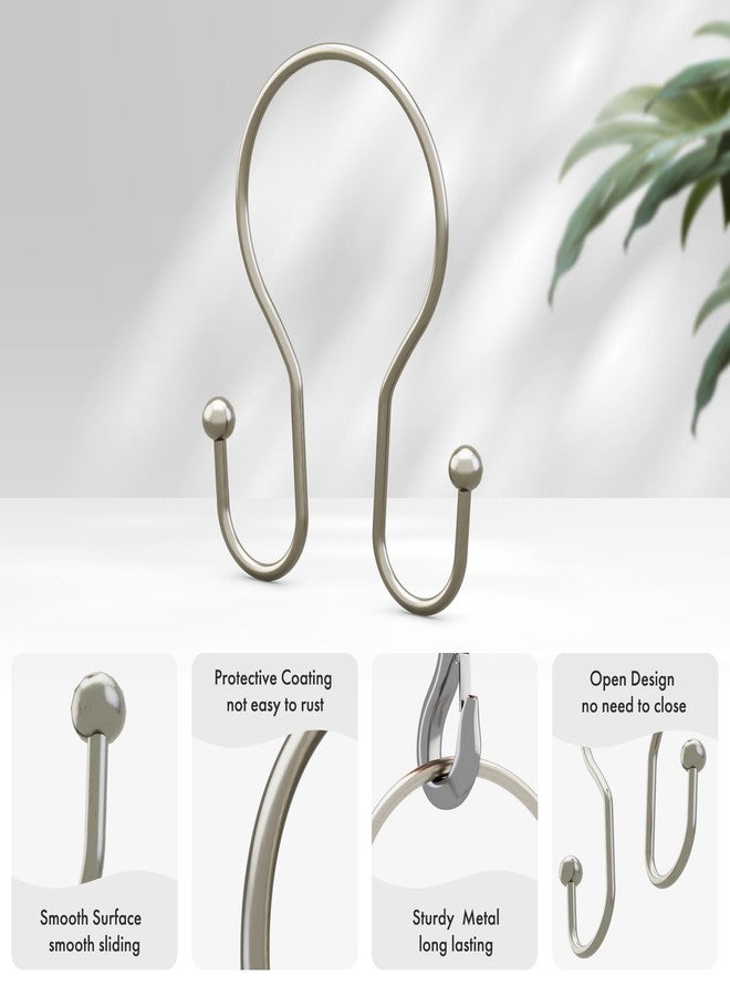 AmazerBath Shower Curtain Hooks Brushed Nickel Shower Curtain Rings, Simple Double Hook Shower Curtain Hooks Rust Proof, Smooth Glide Metal Shower Hooks for Shower Curtain, 12Pcs Shower Rod Hooks - Image 2