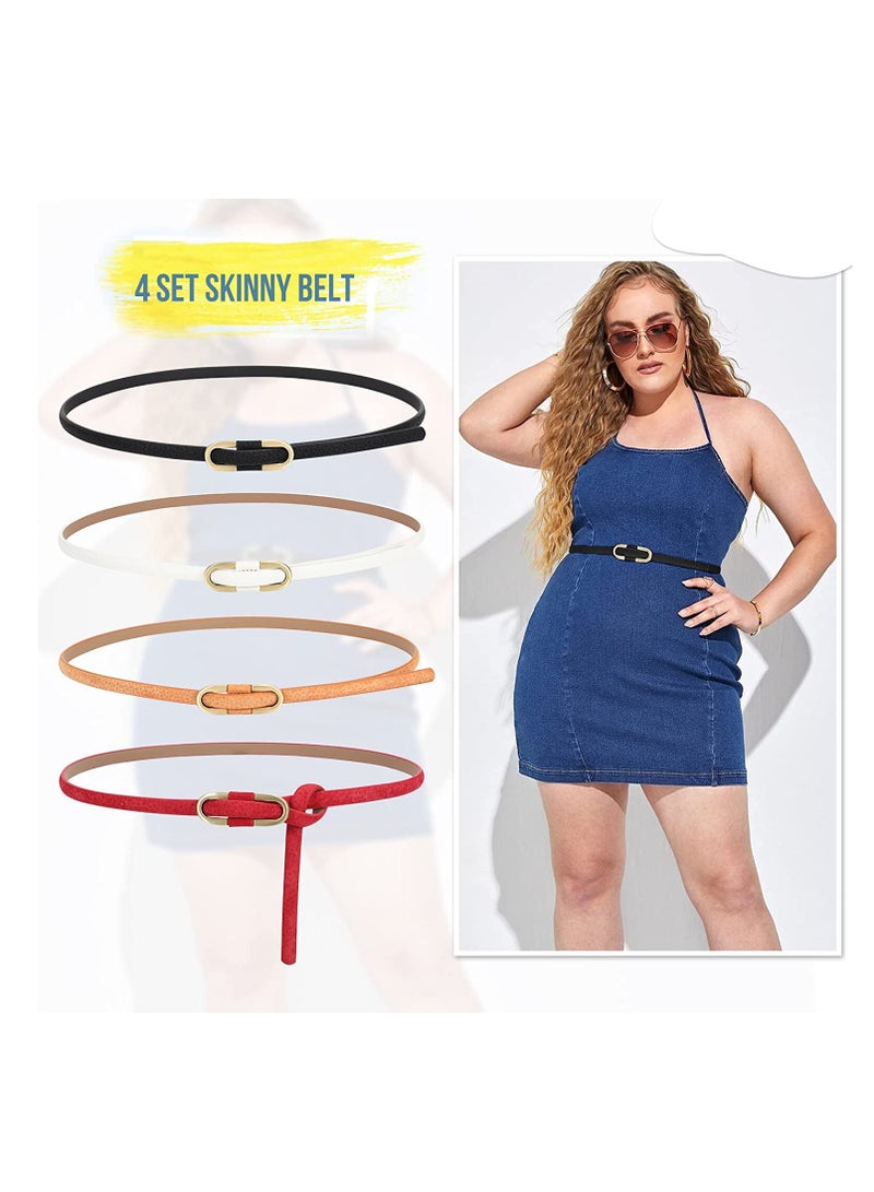 Leather Belts Women Skinny Super Slim Thin Waist Jeans Belt No Pin Buckle for Jeans Pants Dress 4 Pieces - Image 4