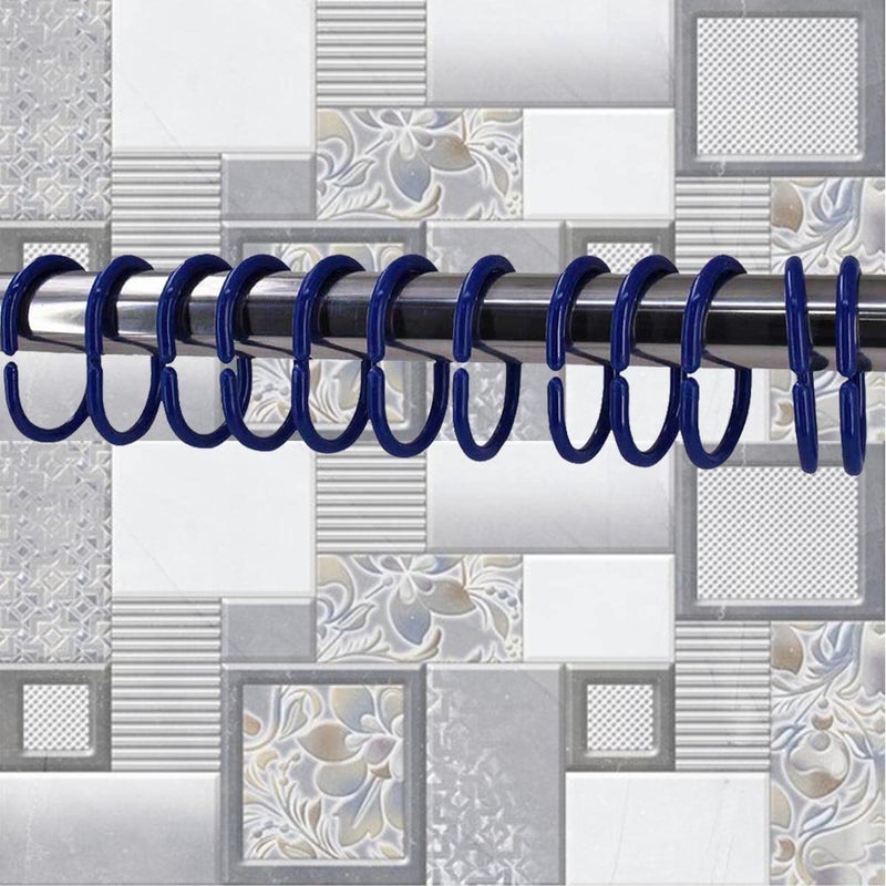 KidsCity.in Shower Curtain Rings, Plastic Rust-Proof, Unbreakable, Slides Easily on Bath Drape Rod, Curtain Liner, 36 C Shape Hooks - (JS160913) Royal Blue  - Image 1