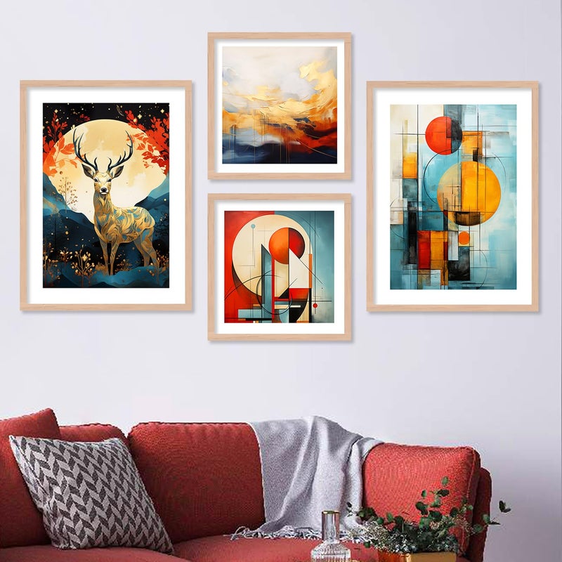 walllane Wood Modern Art Deer Painting For Living RoomPainting For Wall Decoration 10 Inch X 13 Inch Set 4 Cate 017