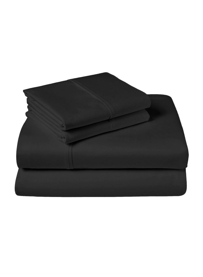 Lavish Touch 500 TC 100% Cotton Peach 4pc Sheet Set Black Queen (152 x 203 cm) Flat Fitted 2 Pillowcase Soft Sateen Weave - Image 1