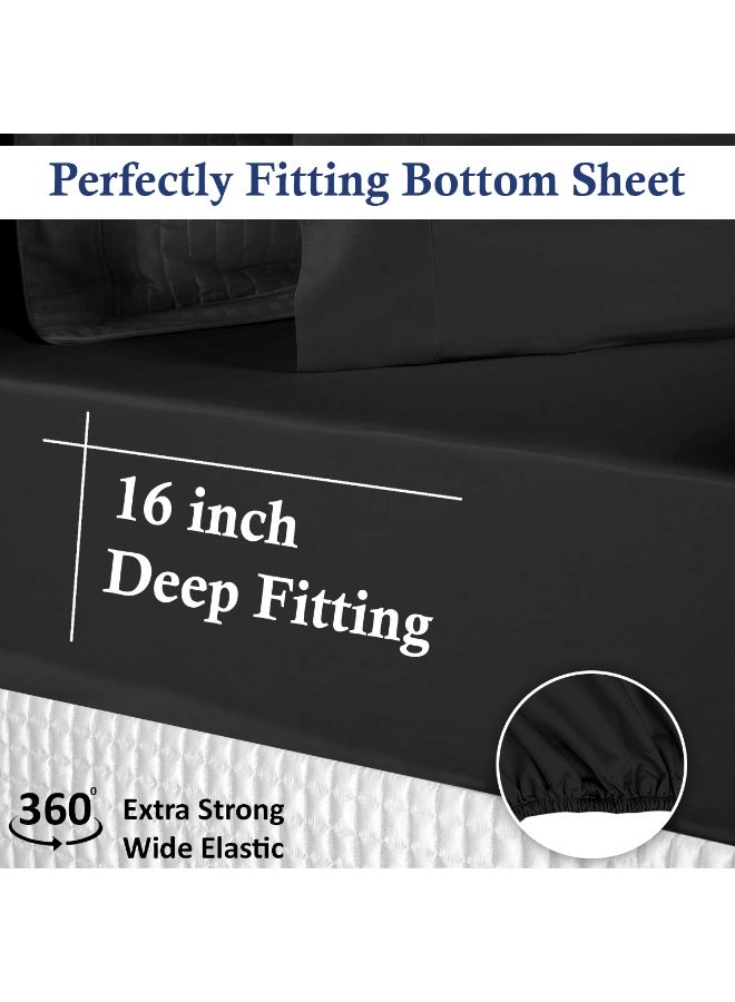 Lavish Touch 500 TC 100% Cotton Peach 4pc Sheet Set Black Queen (152 x 203 cm) Flat Fitted 2 Pillowcase Soft Sateen Weave - Image 3