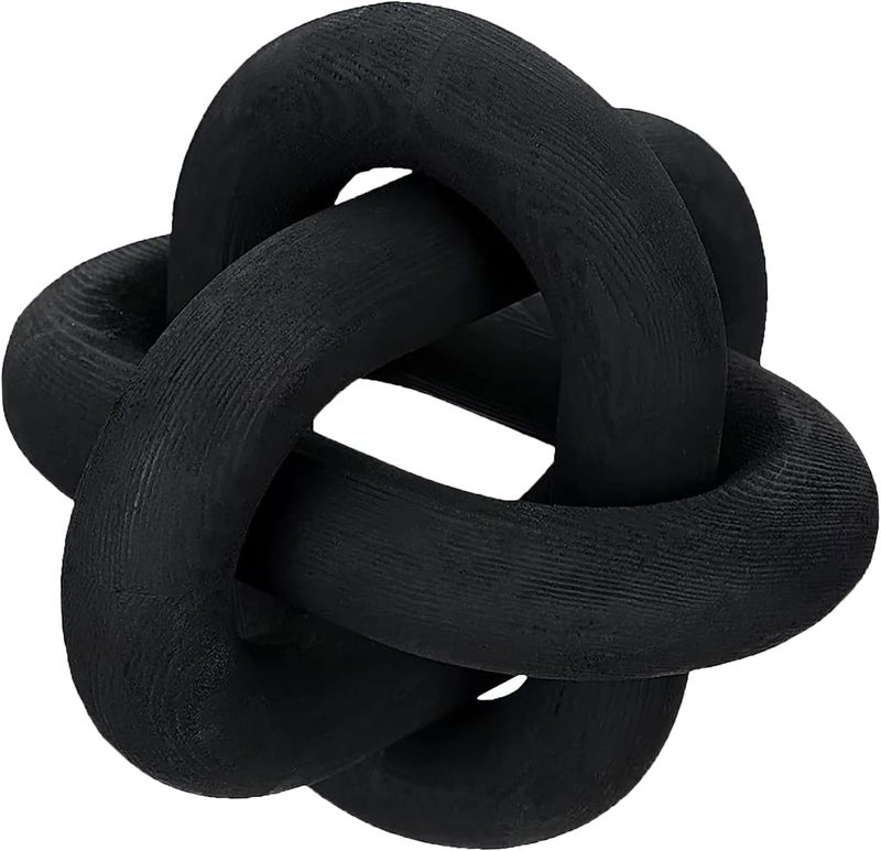 DEERWIN Wood Knot Chain Link Decor - 3 Link Boho Wooden Hand Carved Decorative Wooden Links Knots for Coffee Table Entryway Modern Farmhouse Shelf Decoration (Black) - Image 1