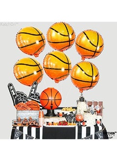 KATCHON Big 18 Inch Basketball Balloons Pack Of 6 | Basketball Party Decorations | Basketball Theme Birthday Party Supplies For Basketball Decorations | Basketball Decorations For Party Sport Theme Decor  - Image 2