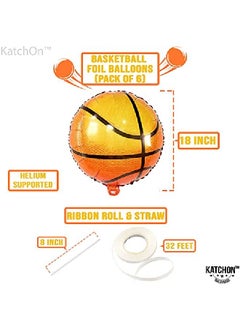 KATCHON Big 18 Inch Basketball Balloons Pack Of 6 | Basketball Party Decorations | Basketball Theme Birthday Party Supplies For Basketball Decorations | Basketball Decorations For Party Sport Theme Decor  - Image 4