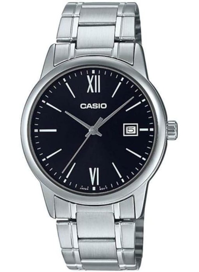 CASIO ساعة كاسيو للرجال التناظرية - قرص أسود، حزام من الفولاذ المقاوم للصدأ الفضي - Image 1