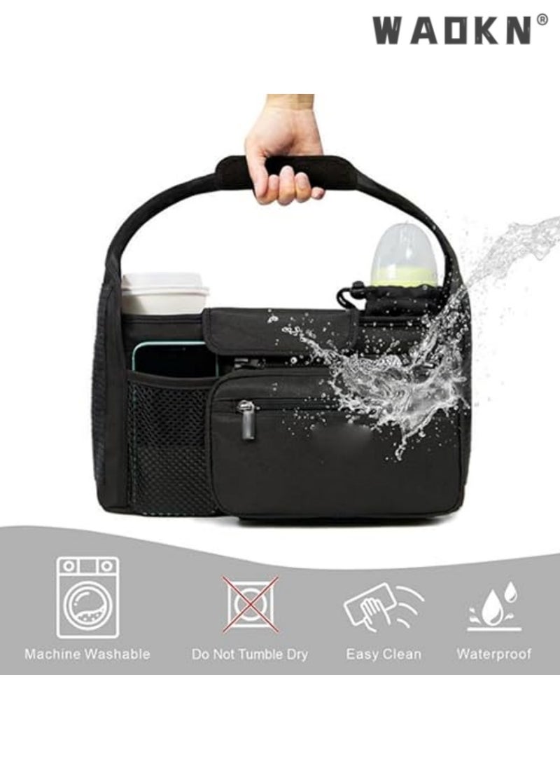WAOKN Universal Stroller Bag, Stroller Organizer Stroller Storage Accessories with Insulated Cup Holder Detachable Phone Bag & Shoulder Strap for Britax, Baby Essentials Storage, Travel (Black)  - Image 4