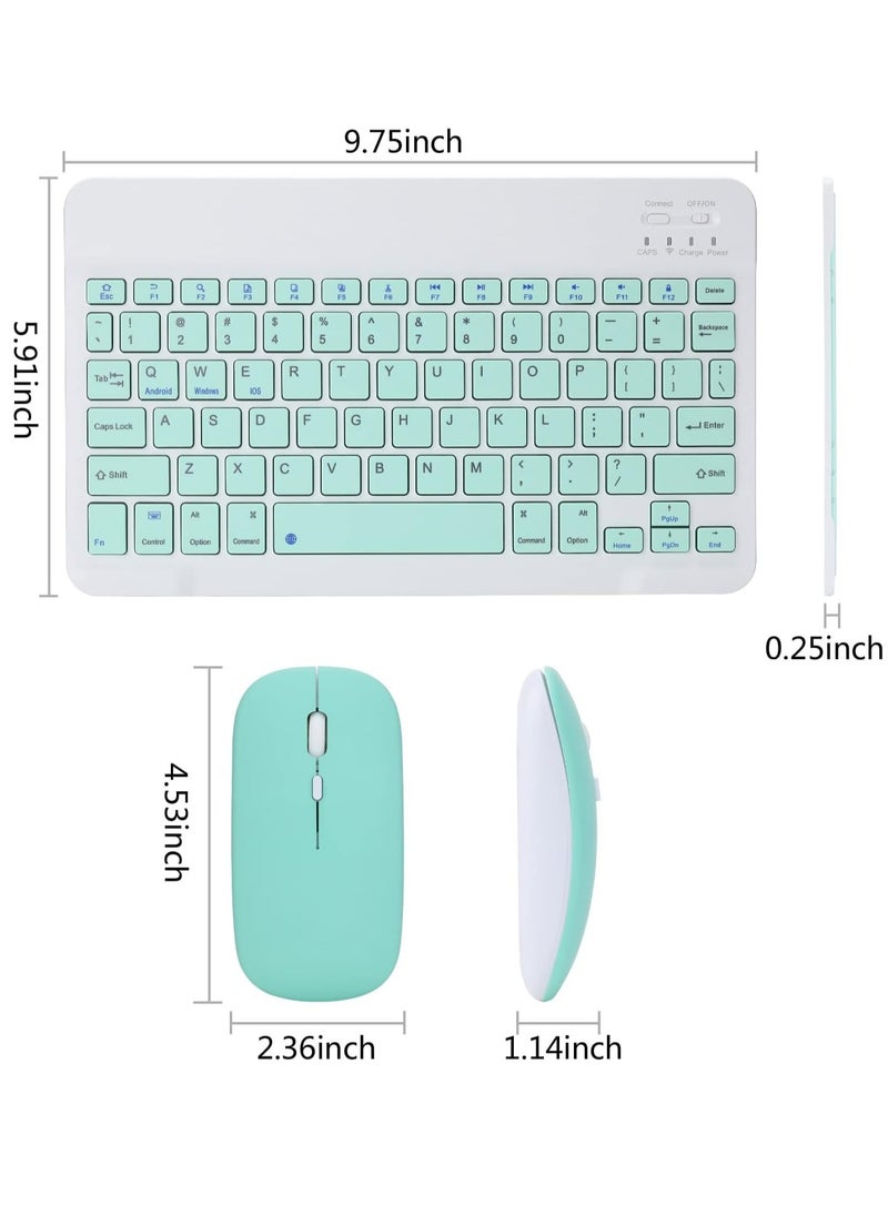 ELTRAZONE - Rechargeable Bluetooth Keyboard and Mouse Combo Ultra-Slim Portable Compact Wireless Mouse Keyboard Set for Android Windows Tablet Cell Phone iPhone iPad Pro Air Mini, iPad OS/iOS 13 and above (Green) - Image 1