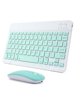 Rechargeable Bluetooth Keyboard and Mouse Combo Ultra-Slim Portable Compact Wireless Mouse Keyboard Set for Android Windows Tablet Cell Phone iPhone iPad Pro Air Mini, iPad OS/iOS 13 and above (Green)