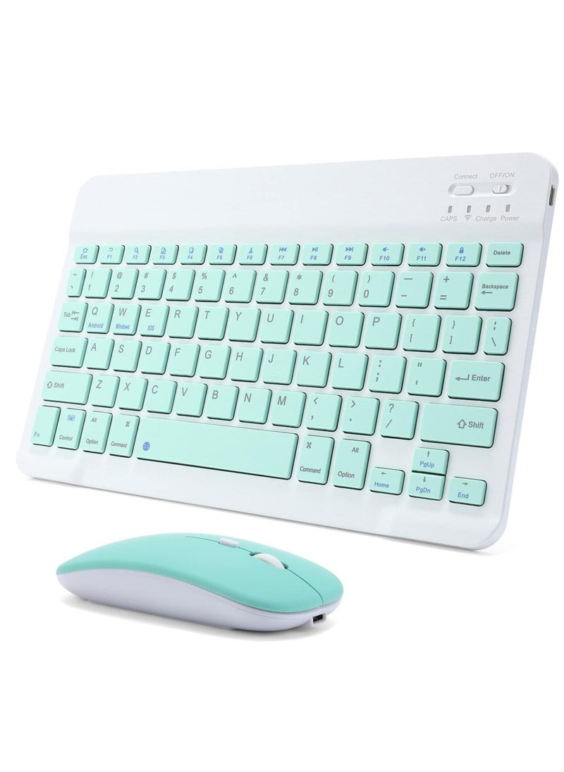 ELTRAZONE - Rechargeable Bluetooth Keyboard and Mouse Combo Ultra-Slim Portable Compact Wireless Mouse Keyboard Set for Android Windows Tablet Cell Phone iPhone iPad Pro Air Mini, iPad OS/iOS 13 and above (Green) - Image 1