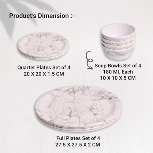 MARKET 99 Heavy-Duty White Static Melamine Dinner Set 12 Pieces | Includes 4 Dinner Plates 4 Side Plates 4 Soup Bowls | Durable Food-Safe Tableware for Daily Use Family Dining & Kitchen Decor - Image 2