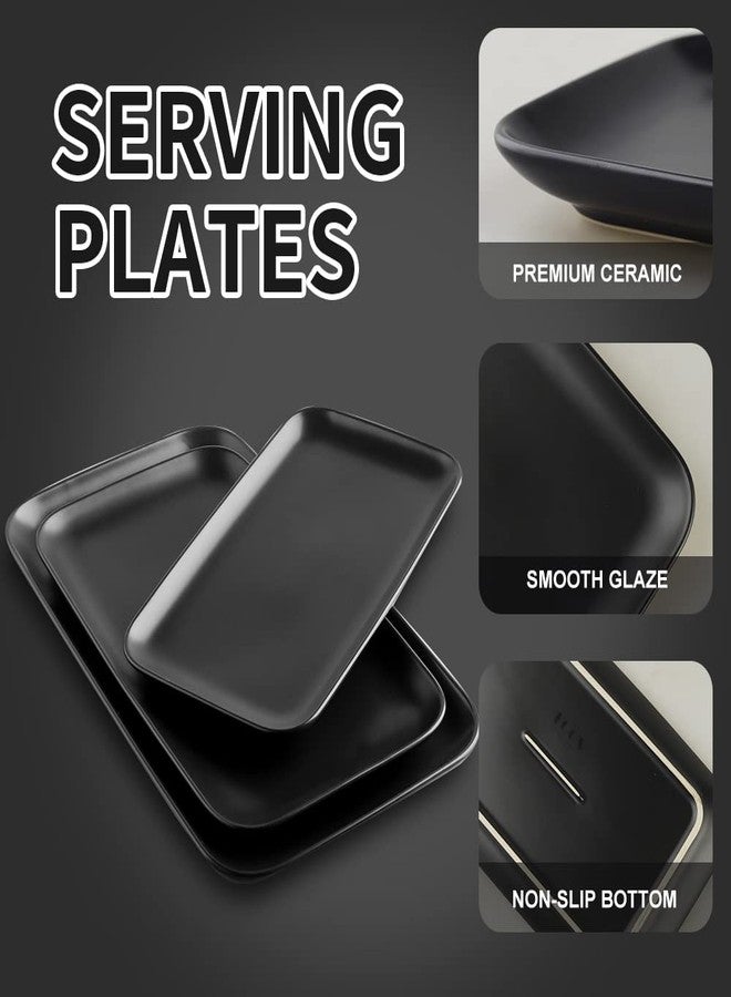 KOOV Ceramic Rectangular Serving Tray, 14/12/10 Inch Large Serving Platter, Porcelain Serving Plates with 3 Sizes, Ceramic Serving Dishes for Party, Food, Appetizers and Dinner, Set of 3 (Matte Black) - Image 4