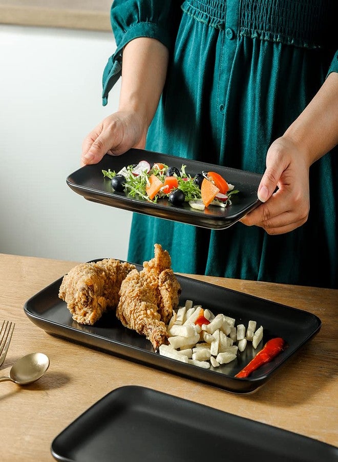KOOV Ceramic Rectangular Serving Tray, 14/12/10 Inch Large Serving Platter, Porcelain Serving Plates with 3 Sizes, Ceramic Serving Dishes for Party, Food, Appetizers and Dinner, Set of 3 (Matte Black) - Image 3