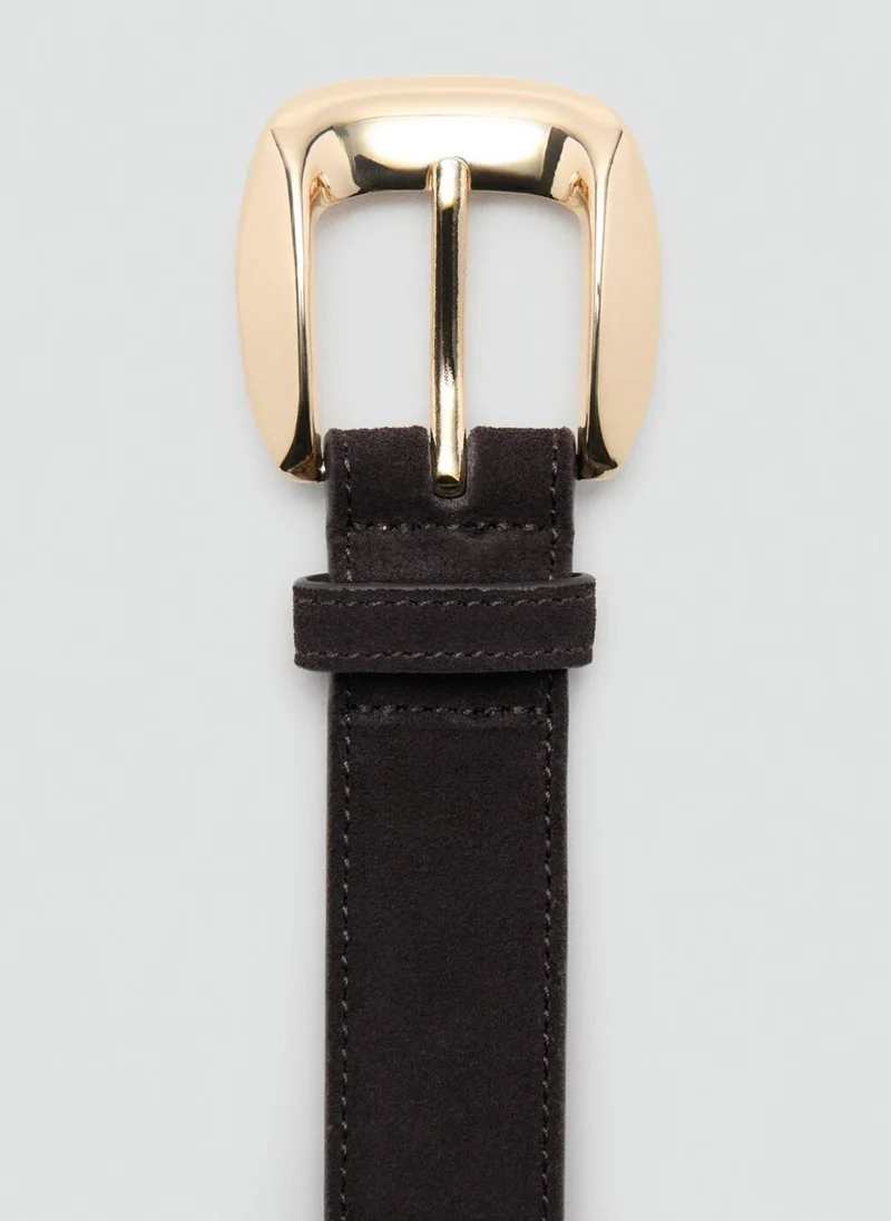 Mango 32-CHOCOLATE Suede Belt With Square Buckle for Women | Best Price UAE