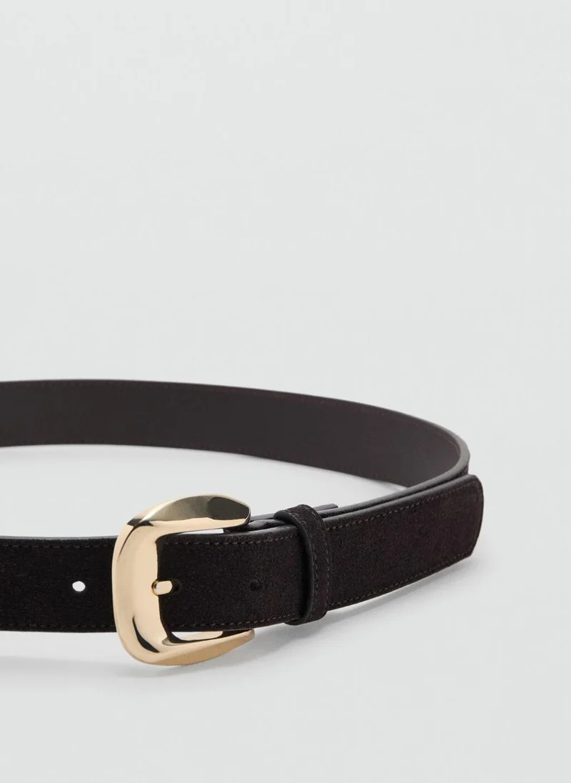 Mango 32-CHOCOLATE Suede Belt With Square Buckle for Women | Best Price UAE