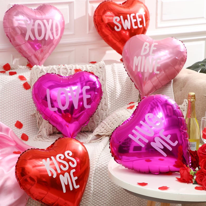 Jexine 96 Pcs Valentine's Day Heart Balloon Heart Shape Foil Balloons Love Be Mine Hug Me Sweet 10 Inch Balloons for Valentine Party Wedding Birthday Anniversary Engagement Decorations, 6 Styles - Image 5