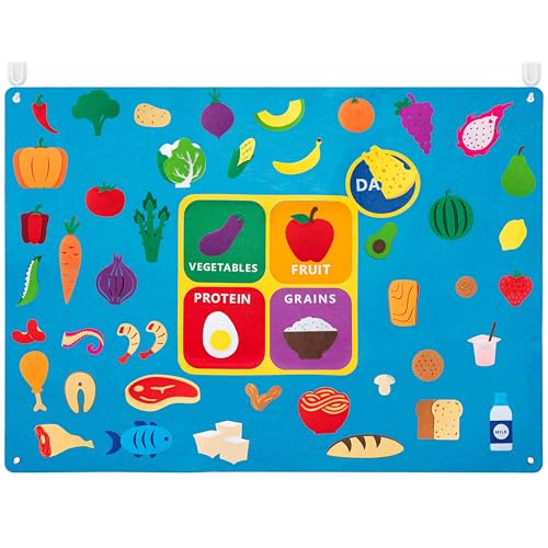 WATINC My Plate Felt-Board Stories Set 3.5Ft 53Pcs Preschool Vegetables Fruit Protein Grains Flannel Food Diary Classroom Theme Early Learning Play Kit Wall Hanging Gift for Toddlers Kids - Image 1