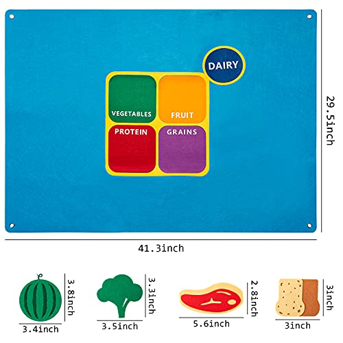 WATINC My Plate Felt-Board Stories Set 3.5Ft 53Pcs Preschool Vegetables Fruit Protein Grains Flannel Food Diary Classroom Theme Early Learning Play Kit Wall Hanging Gift for Toddlers Kids - Image 2