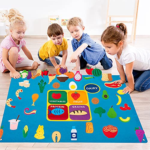 WATINC My Plate Felt-Board Stories Set 3.5Ft 53Pcs Preschool Vegetables Fruit Protein Grains Flannel Food Diary Classroom Theme Early Learning Play Kit Wall Hanging Gift for Toddlers Kids - Image 4