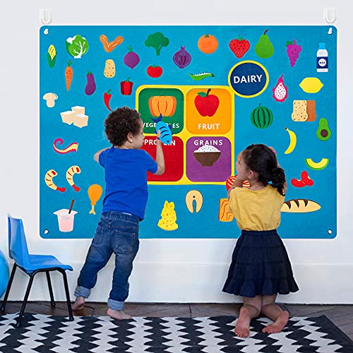 WATINC My Plate Felt-Board Stories Set 3.5Ft 53Pcs Preschool Vegetables Fruit Protein Grains Flannel Food Diary Classroom Theme Early Learning Play Kit Wall Hanging Gift for Toddlers Kids - Image 5