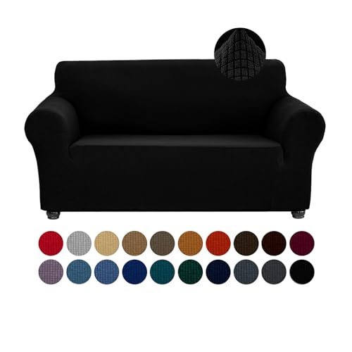 Joccun Stretch Loveseat Couch Cover Slipcover 1Piece Sofa Cover for 2 Cushion Couch Spandex Jacquard Washable Furniture Protector Cover for Living RoomKidsPetsLoveseatBlack