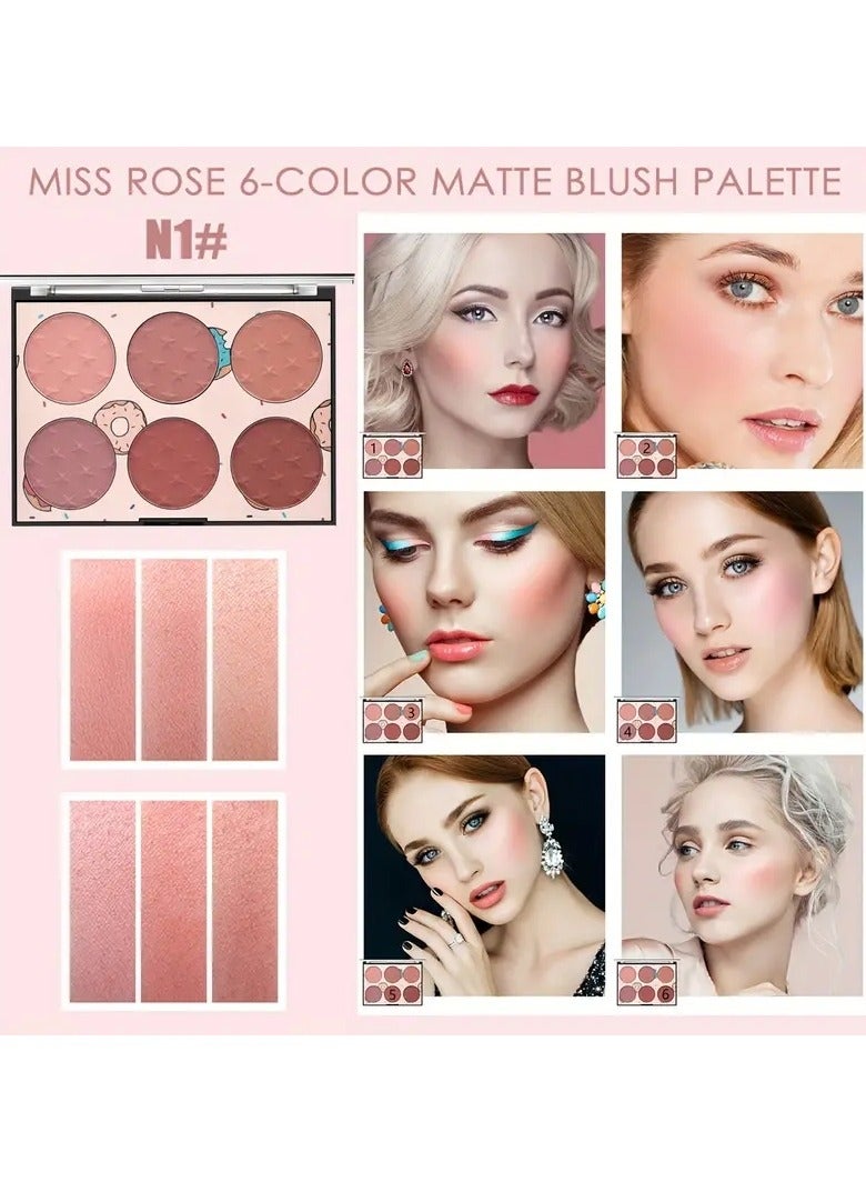 Miss Rose 6-color Sunset Blusher Palette Natural Matte Blush Glowvv  Kit - Image 1