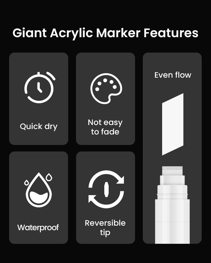 BIGTHUMB Thick White Jumbo Poster Markers: 3 Pcs 15mm Wide Tip Large Acrylic Paint Pens Big Permanent Markers Calligraphy Marker for Rock Painting, Sign, Canvas, Glass, Wood, Ceramic - Image 4