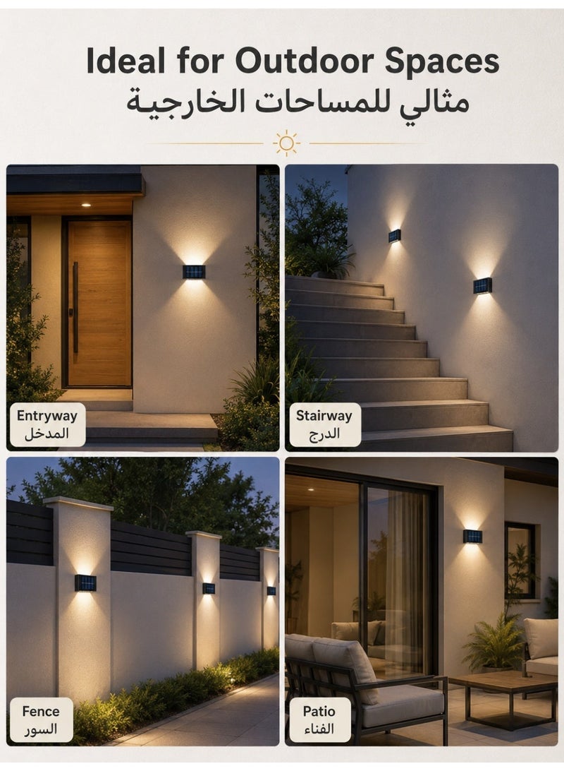 بابونا قطعتان من مصابيح سياج الطاقة الشمسية، مصابيح حائط LED خارجية تعمل بالطاقة الشمسية، مصابيح استشعار ليلية آمنة مقاومة للماء IP65 للممر والشرفة والفناء والجراج والحديقة والسياج والرصيف والممر ومصابيح الحائط الشمسية - مصابيح تخييم خارجية مع 10 مصابيح LED، إضاءة دافئة للفناء والشارع والمناظر الطبيعية وديكور الحديقة - Image 2