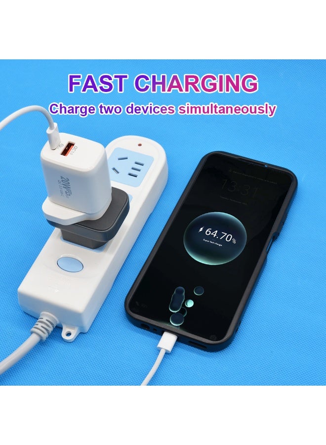 شاحن حائط سريع 20 واط، منفذ مزدوج (Type-C و USB-A)، محول طاقة بمقبس بريطاني، معتمد من UKCA - Image 2
