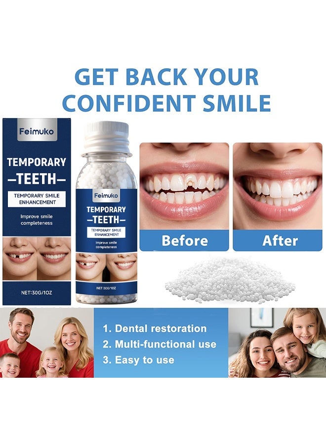 Feimuko Tooth Repair Kit, Moldable False Teeth Beads, Teeth Replacement Kit For Temporary Restoration Of Missing & Broken Teeth Replacement Dentures, DIY Heat Fit Beads, Suitable For Missing, Cracked DIY Denture Kit, 30g - Image 2
