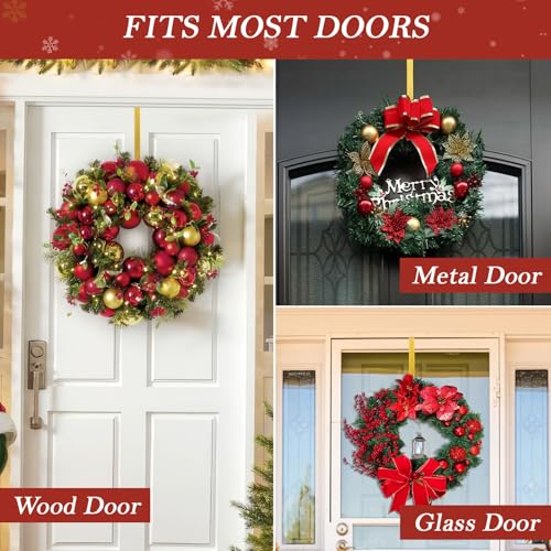 365park 12" Metal Wreath Hanger for Front Door, Tools-Free Wreath Hanger Heavy Duty, Over-the-Door Hooks for Hanging Welcome Sign, Wreath Holder for Easter, Halloween, Fall, Christmas Decorations(Gold) - Image 3