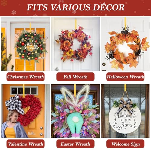 365park 12" Metal Wreath Hanger for Front Door, Tools-Free Wreath Hanger Heavy Duty, Over-the-Door Hooks for Hanging Welcome Sign, Wreath Holder for Easter, Halloween, Fall, Christmas Decorations(Gold) - Image 4