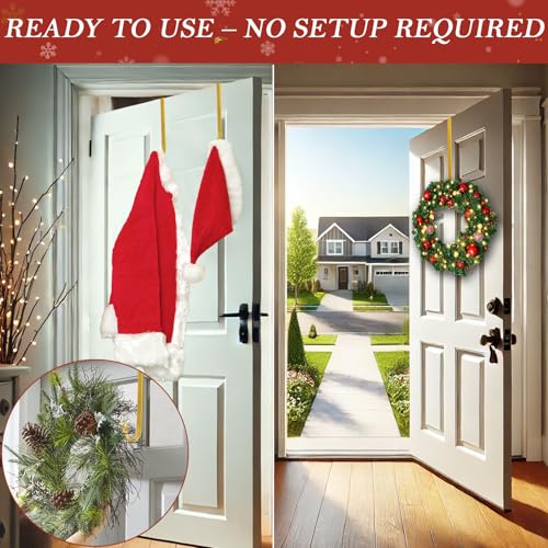 365park 12" Metal Wreath Hanger for Front Door, Tools-Free Wreath Hanger Heavy Duty, Over-the-Door Hooks for Hanging Welcome Sign, Wreath Holder for Easter, Halloween, Fall, Christmas Decorations(Gold) - Image 5